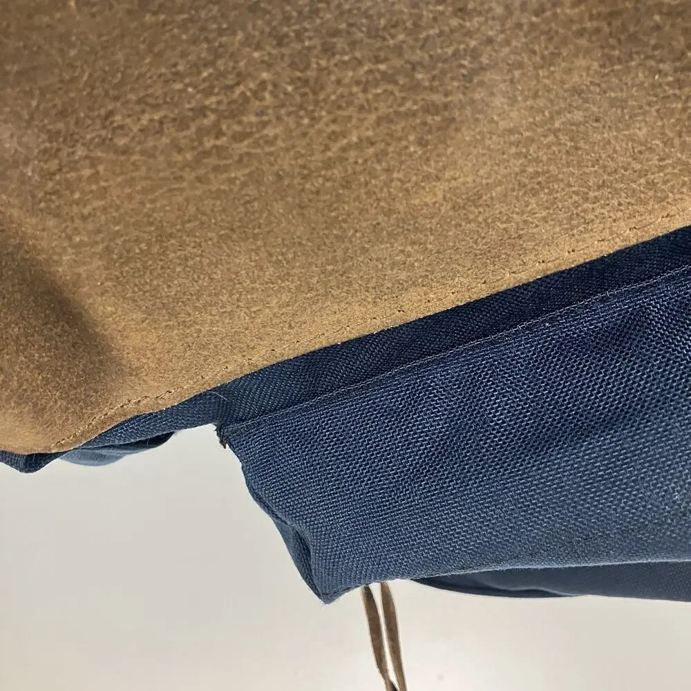 Vintage Eastpak Backpack Cowhide Leather Bottom Padded Straps Blue School Bag